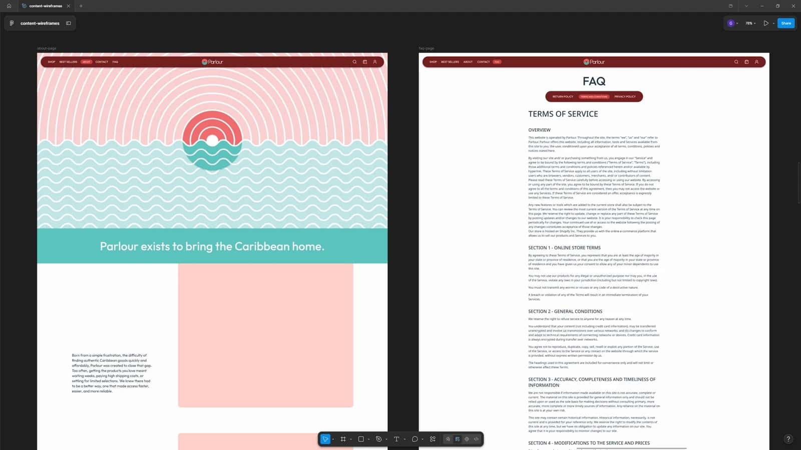 About Us and FAQ wireframes for the Parlour MVP: mission clarity and legal coverage, parlour early about us and faq wireframes 1.