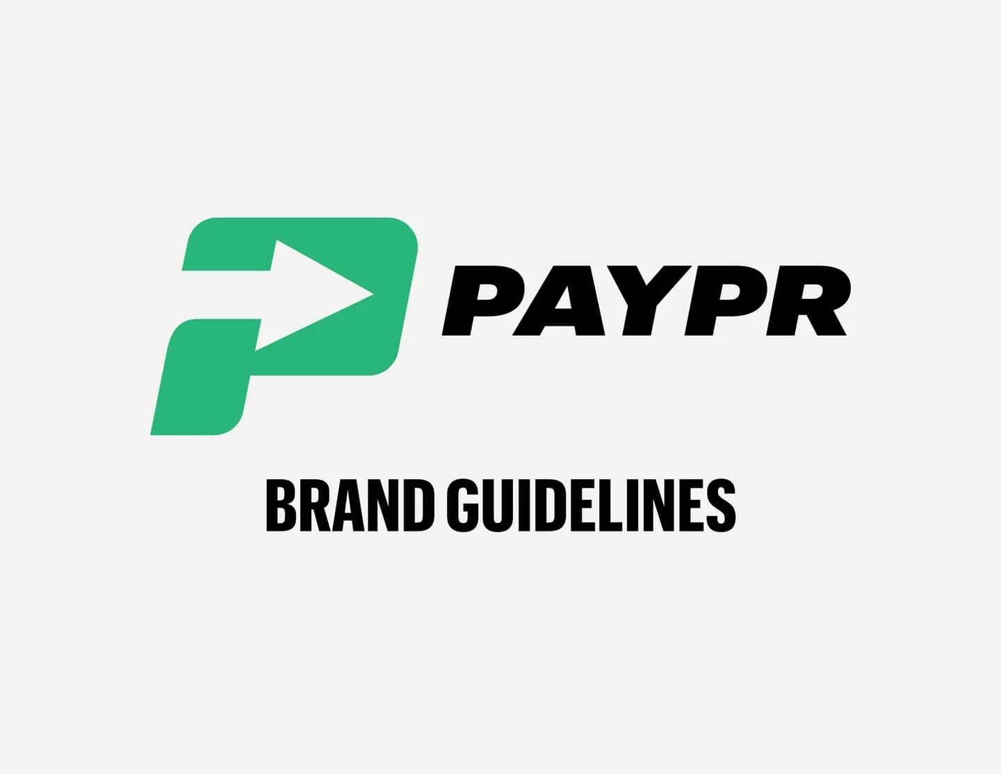 Page 1 of 13. Formatted the master template for PAYPR brand guidelines: layout system for logo use, colour, typography, and applications.
