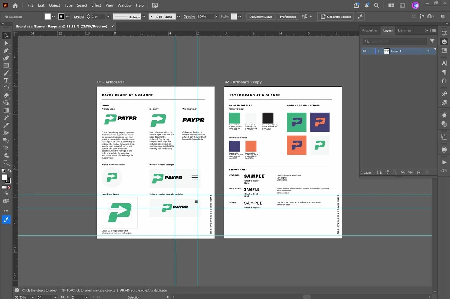 Screenshot: Illustrator artwork for PAYPR Brand at a Glance.