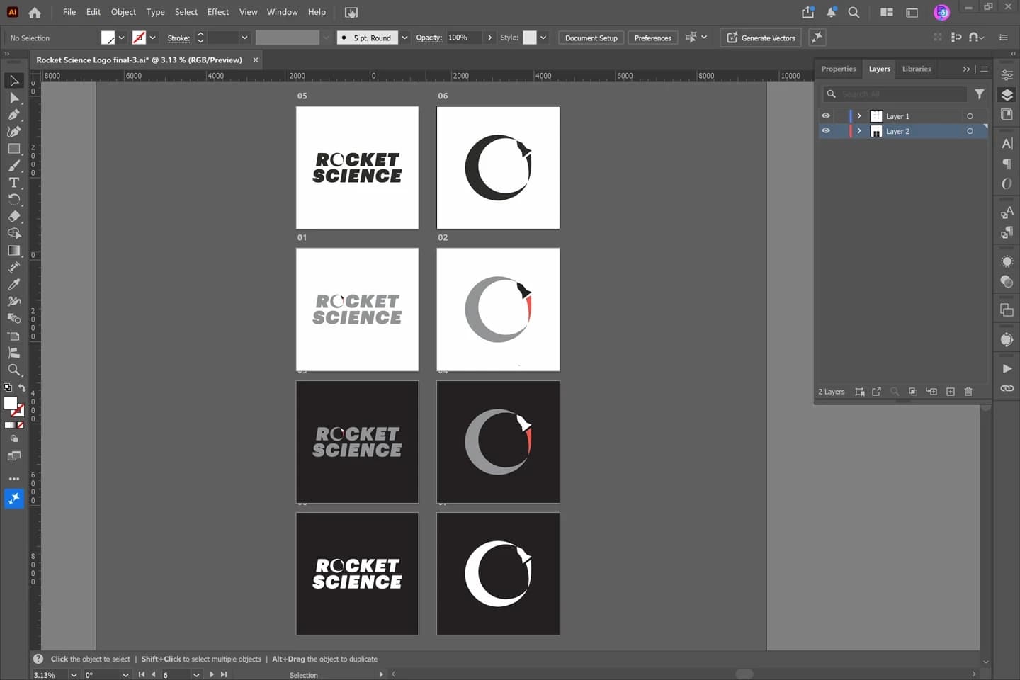 Screenshot of the Adobe Illustrator file used to organise and prepare the final logo renders. The original logo-development file is no longer available.