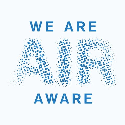 We Are Air Aware graphic with AIR set in stippled blue dots.