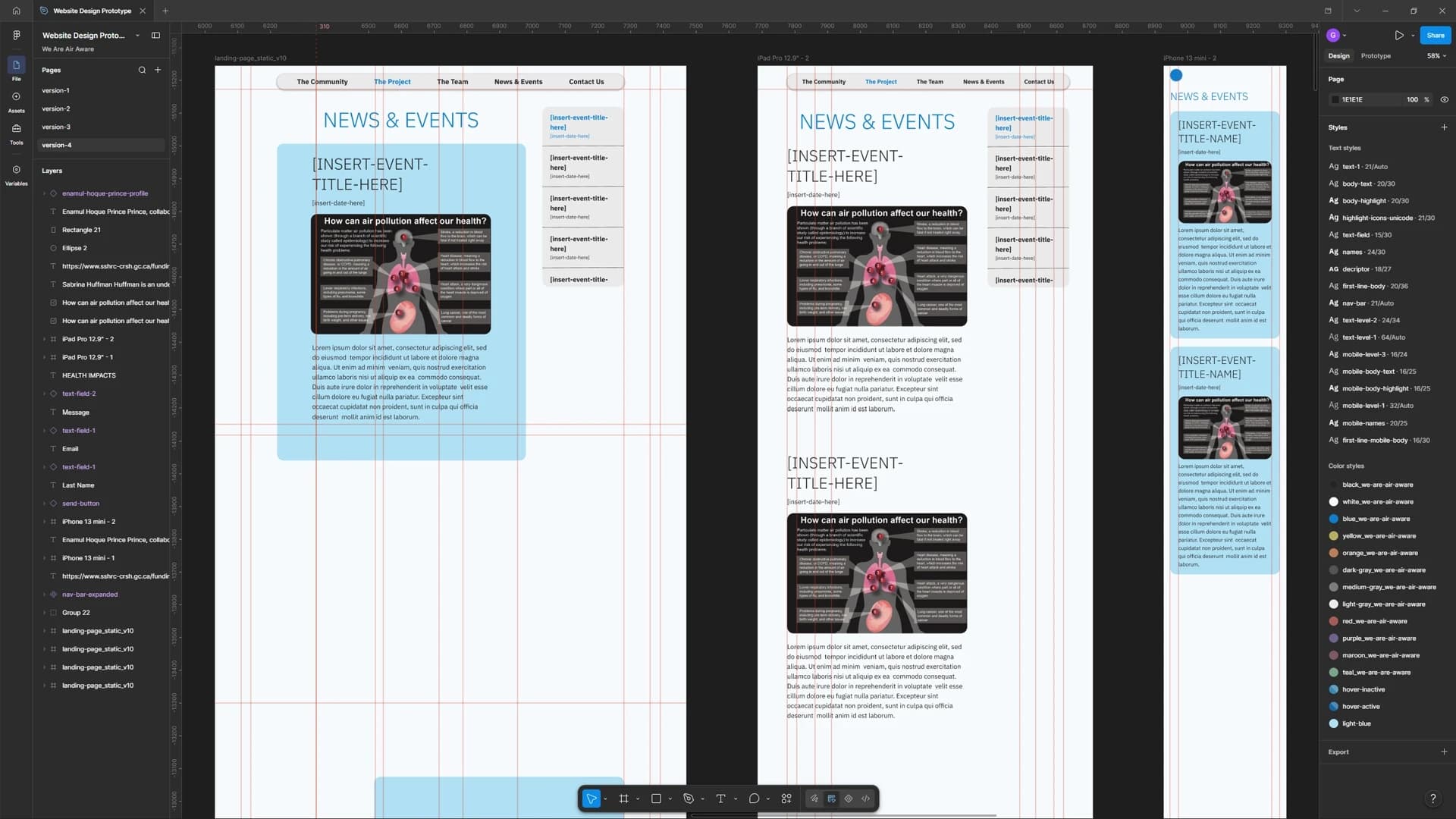 Screenshot: Final Figma for News & Events: repeatable card system for project updates.