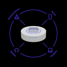 Diagram of a central hub connecting to therapeutic devices, phones, computers, and speakers.
