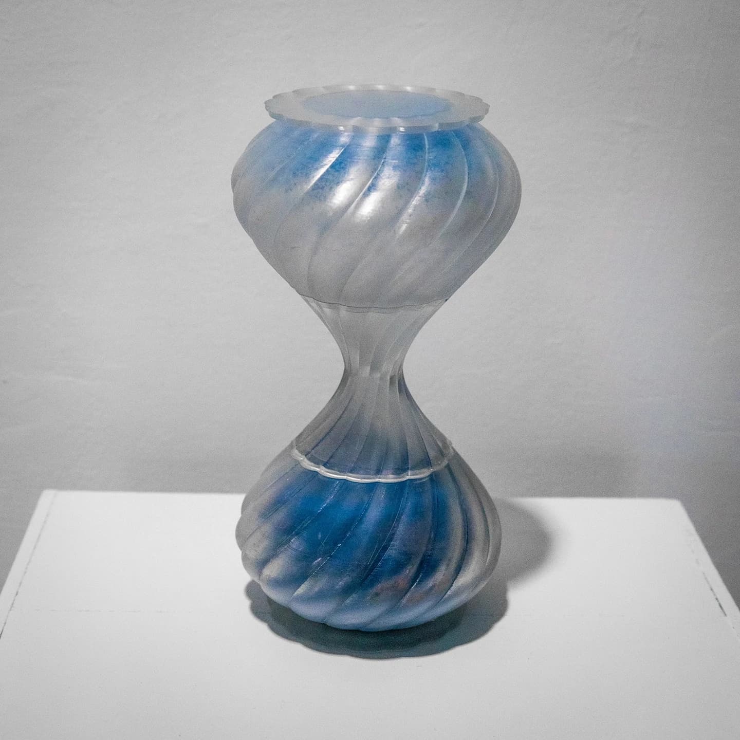Setup for the Spiral Treatise, visual research, instructions on how to read the research, and the spiral hourglass, spiral exhibition hourglass.
