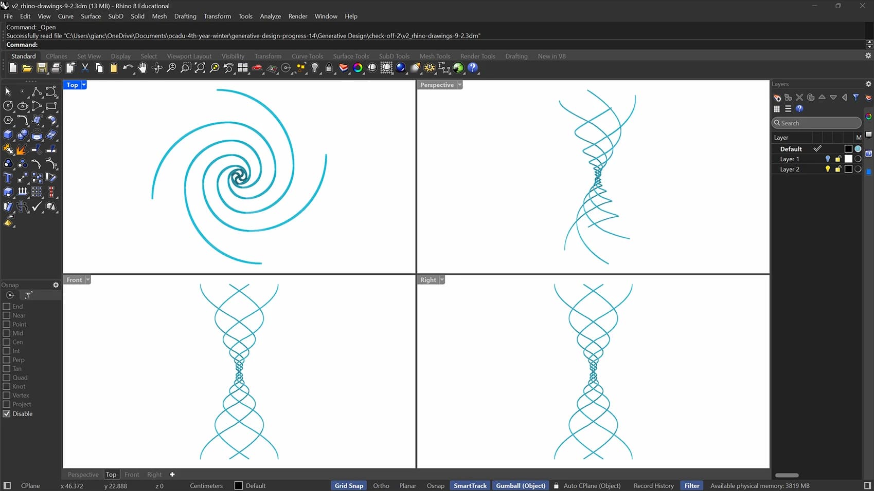 Screenshot: One of the Rhino 8 drawing files from the visual research.