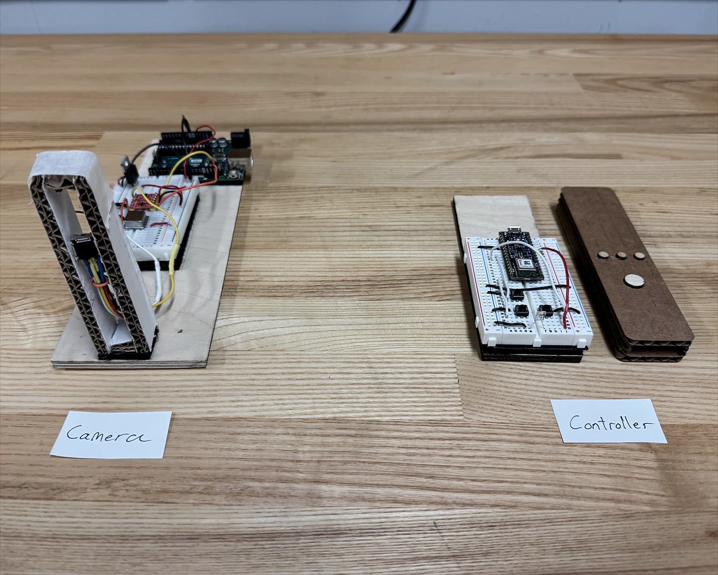 First wiring for the IR sensor and controller, with a controller form prototype.