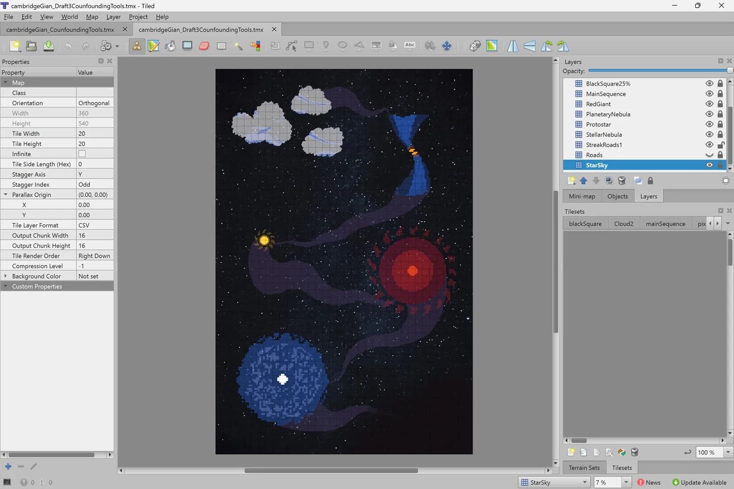 Tiled files organising Aseprite art and converted background into one composition (view 2 of 2).