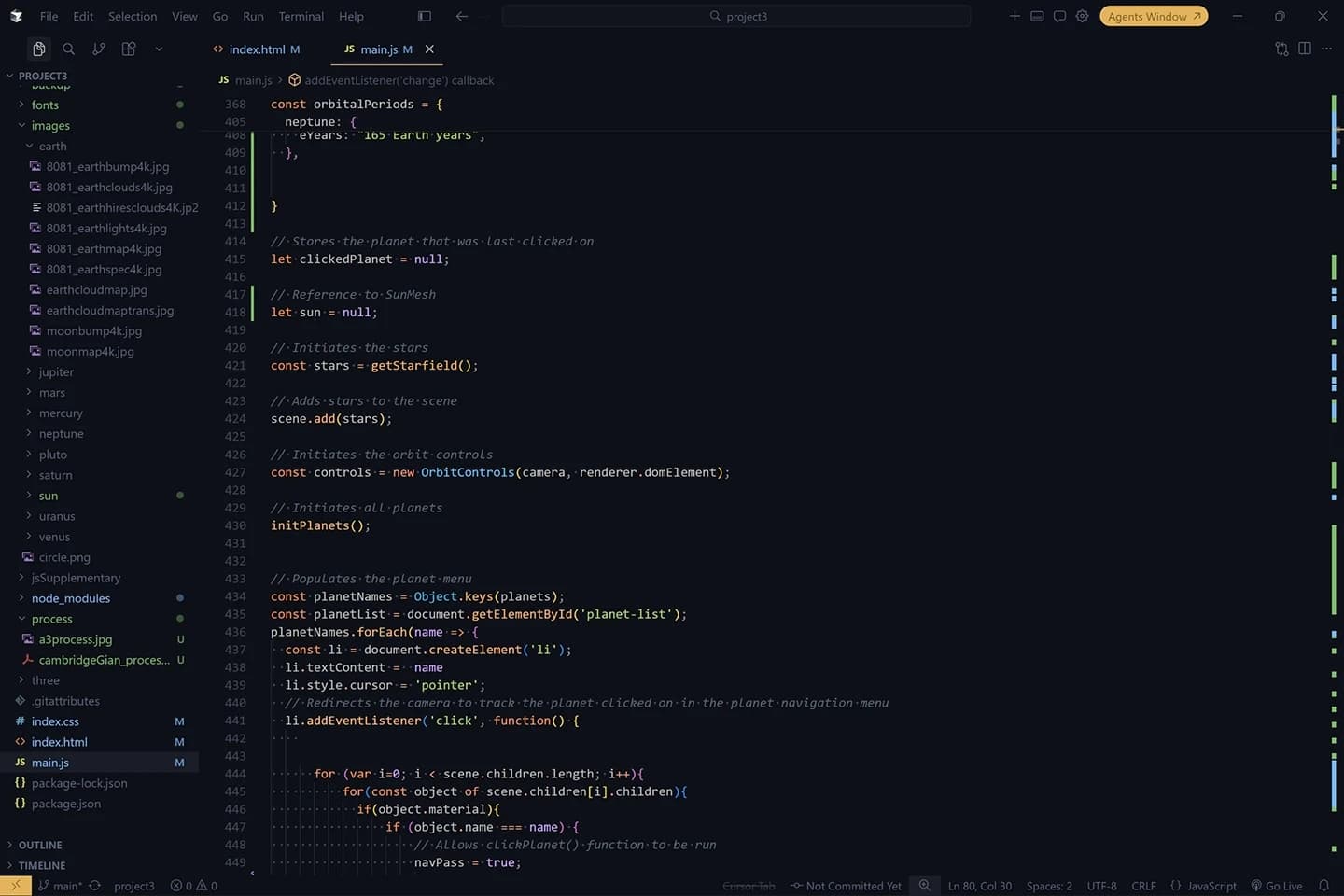JavaScript snippet that renders site content (built in Cursor IDE).