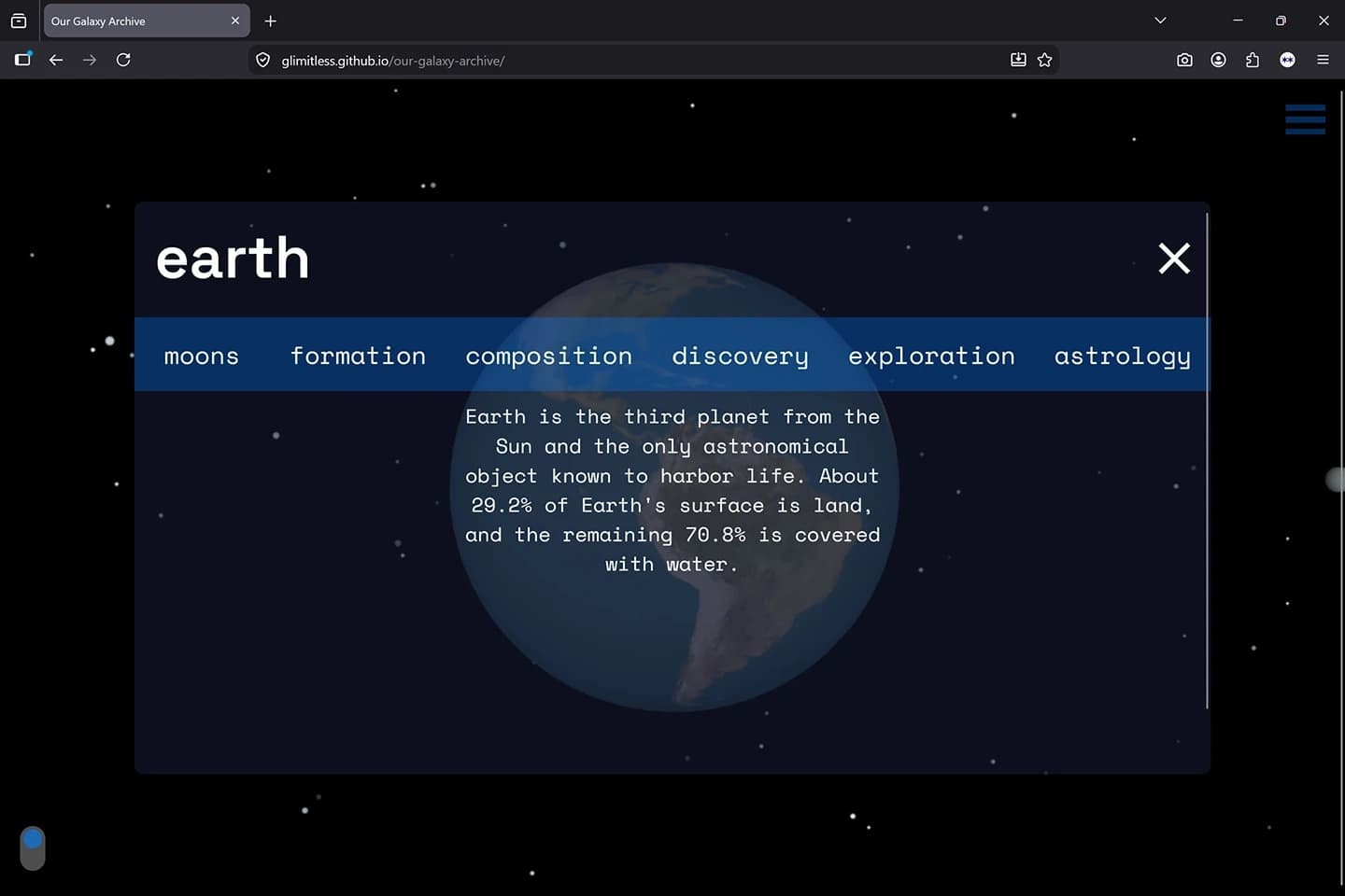 Planet selected (view 1 of 2).