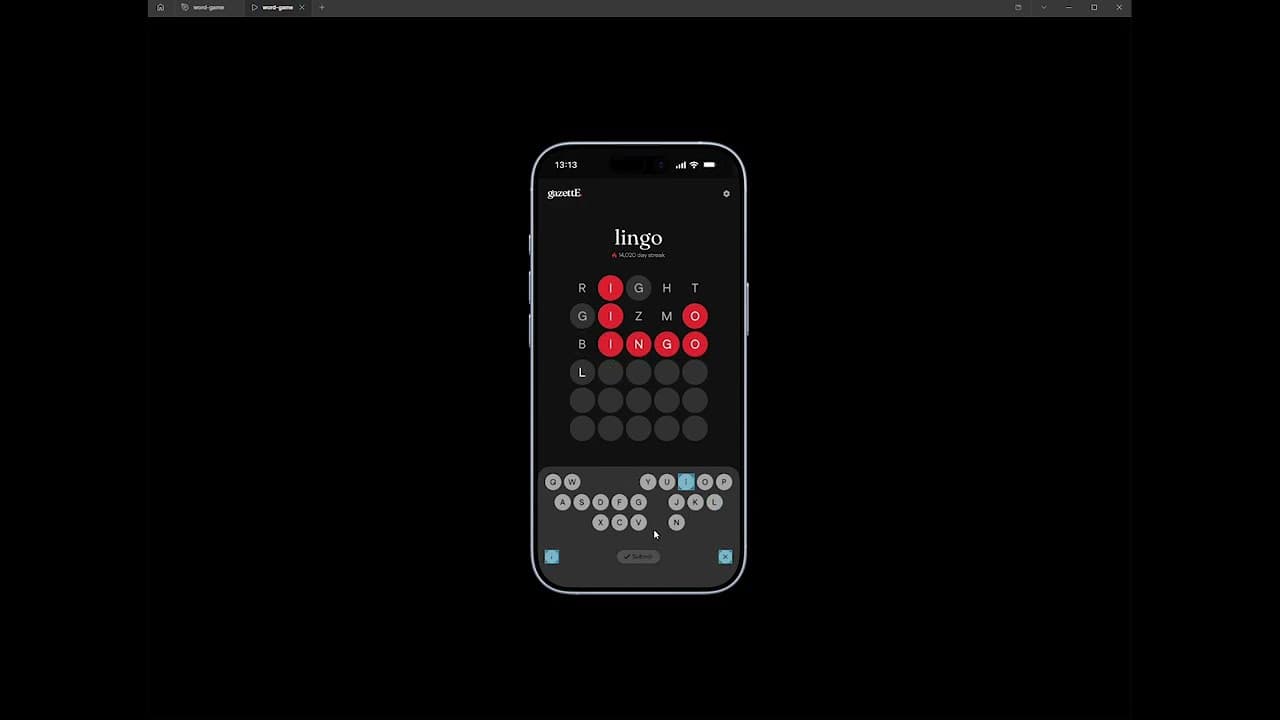 YouTube thumbnail: Video documentation of Gazette word game prototype